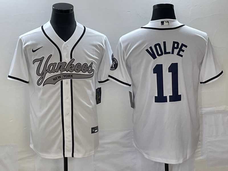 Men%27s New York Yankees #11 Anthony Volpe White Cool Base Stitched Baseball Jersey